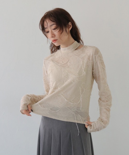 CLEIO（クレイオ）の「【CLEIO】花ジャガードシアートップス FLOWER JACQUARD SHEER TOPS/980-14601（Tシャツ/カットソー・レディース・ブラック/ライトベージュ・FREE）」の11枚目の写真