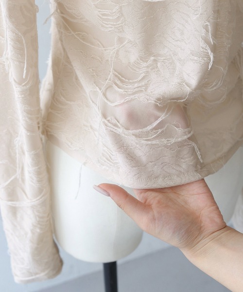 CLEIO（クレイオ）の「【CLEIO】花ジャガードシアートップス FLOWER JACQUARD SHEER TOPS/980-14601（Tシャツ/カットソー・レディース・ブラック/ライトベージュ・FREE）」の12枚目の写真