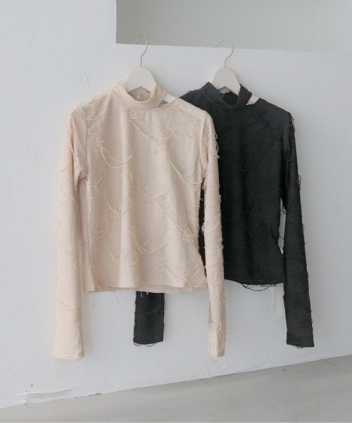 CLEIO(クレイオ)の「【CLEIO】花ジャガードシアートップス FLOWER JACQUARD SHEER TOPS/980-14601(Tシャツ/カットソー・レディース・ブラック/ライトベージュ・FREE)」の21枚目の写真