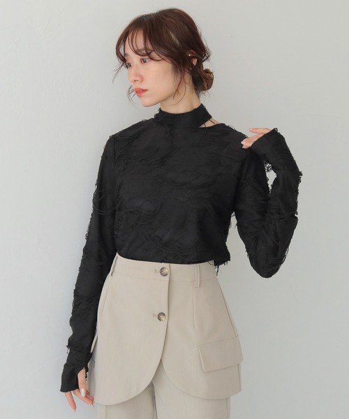 CLEIO(クレイオ)の「【CLEIO】花ジャガードシアートップス FLOWER JACQUARD SHEER TOPS/980-14601(Tシャツ/カットソー・レディース・ブラック/ライトベージュ・FREE)」の22枚目の写真
