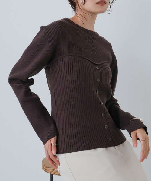 Bab(バブ)の「ビスチェライクニットトップス(ニット/セーター・レディース・レッド/ダークブラウン/アイボリー/杢グレー・FREE)」の3枚目の写真