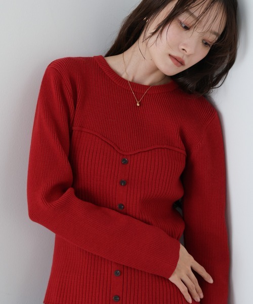 Bab(バブ)の「ビスチェライクニットトップス(ニット/セーター・レディース・レッド/ダークブラウン/アイボリー/杢グレー・FREE)」の4枚目の写真