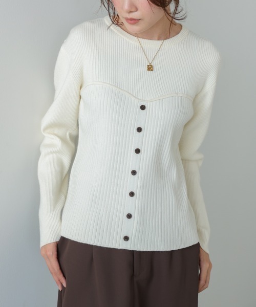 Bab(バブ)の「ビスチェライクニットトップス(ニット/セーター・レディース・レッド/ダークブラウン/アイボリー/杢グレー・FREE)」の1枚目の写真