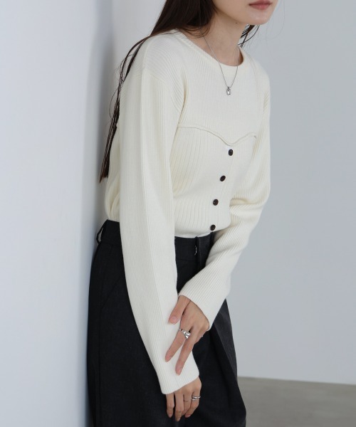 Bab(バブ)の「ビスチェライクニットトップス(ニット/セーター・レディース・レッド/ダークブラウン/アイボリー/杢グレー・FREE)」の20枚目の写真