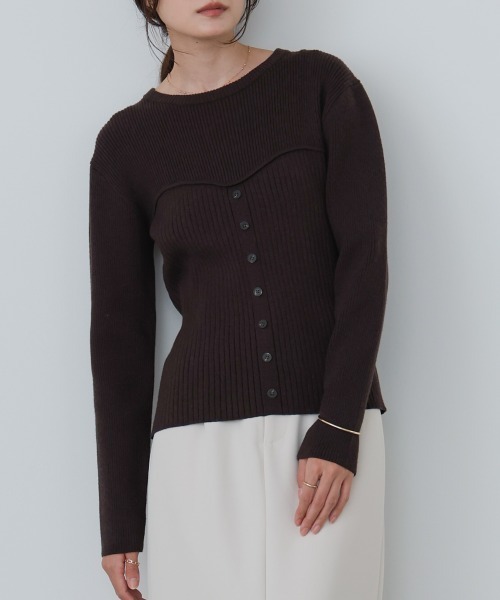 Bab(バブ)の「ビスチェライクニットトップス(ニット/セーター・レディース・レッド/ダークブラウン/アイボリー/杢グレー・FREE)」の12枚目の写真