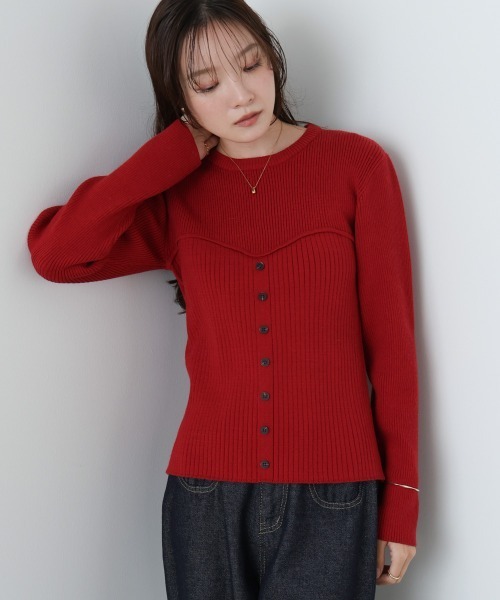 Bab(バブ)の「ビスチェライクニットトップス(ニット/セーター・レディース・レッド/ダークブラウン/アイボリー/杢グレー・FREE)」の8枚目の写真