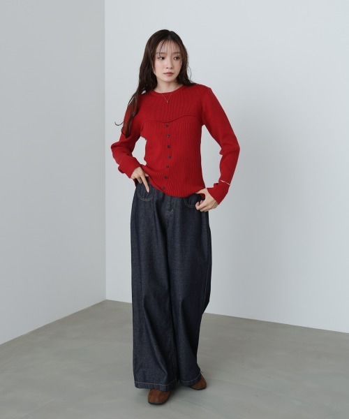 Bab(バブ)の「ビスチェライクニットトップス(ニット/セーター・レディース・レッド/ダークブラウン/アイボリー/杢グレー・FREE)」の11枚目の写真