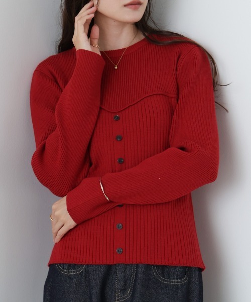 Bab(バブ)の「ビスチェライクニットトップス(ニット/セーター・レディース・レッド/ダークブラウン/アイボリー/杢グレー・FREE)」の13枚目の写真