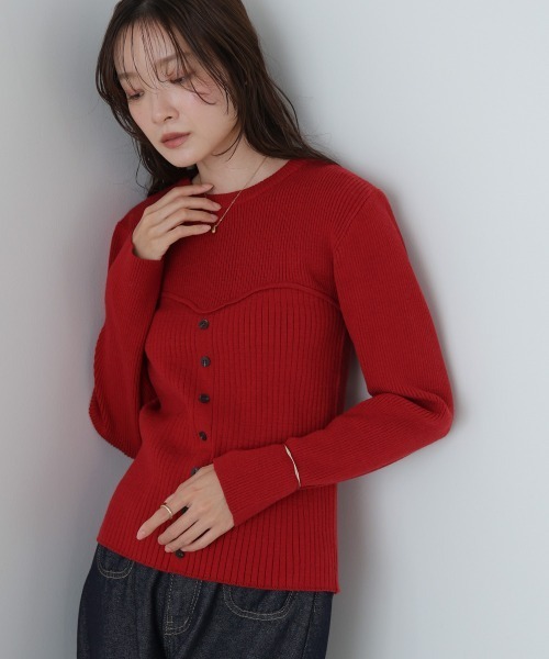 Bab(バブ)の「ビスチェライクニットトップス(ニット/セーター・レディース・レッド/ダークブラウン/アイボリー/杢グレー・FREE)」の16枚目の写真