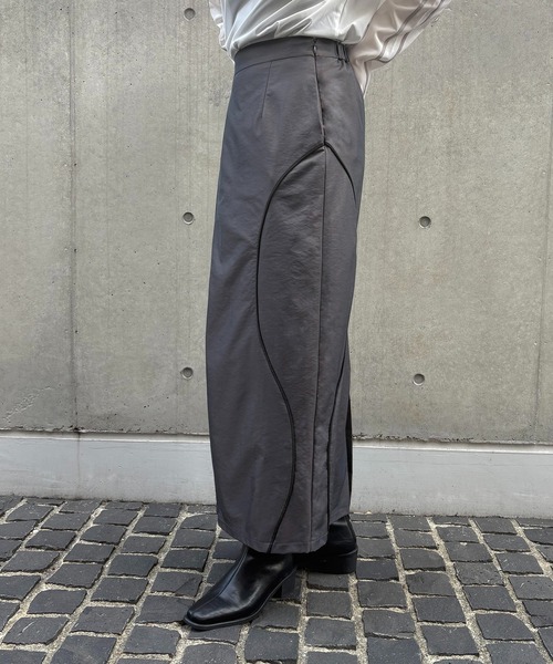 &g'aime(アンジェム)の「【&g'aime】カーブラインシャンブレースカート Curve Line Chambray Skirt(スカート・レディース・チャコールグレー/パープル・FREE)」の10枚目の写真