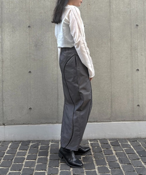 &g'aime(アンジェム)の「【&g'aime】カーブラインシャンブレースカート Curve Line Chambray Skirt(スカート・レディース・チャコールグレー/パープル・FREE)」の13枚目の写真