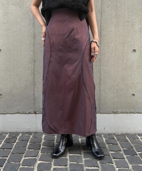 &g'aime(アンジェム)の「【&g'aime】カーブラインシャンブレースカート Curve Line Chambray Skirt(スカート・レディース・チャコールグレー/パープル・FREE)」の15枚目の写真