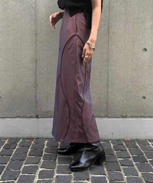 &g'aime(アンジェム)の「【&g'aime】カーブラインシャンブレースカート Curve Line Chambray Skirt(スカート・レディース・チャコールグレー/パープル・FREE)」の18枚目の写真