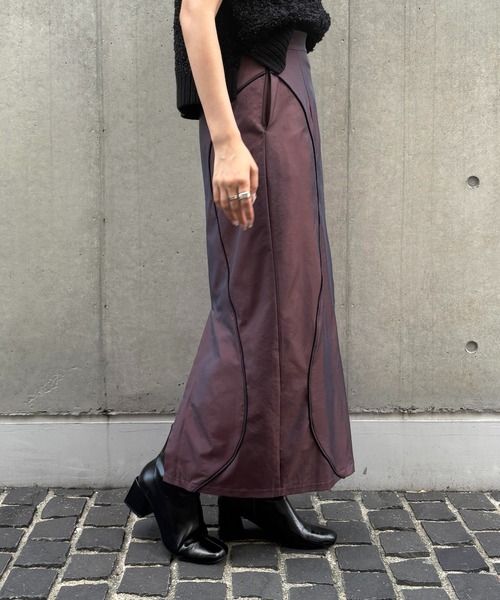 &g'aime(アンジェム)の「【&g'aime】カーブラインシャンブレースカート Curve Line Chambray Skirt(スカート・レディース・チャコールグレー/パープル・FREE)」の19枚目の写真