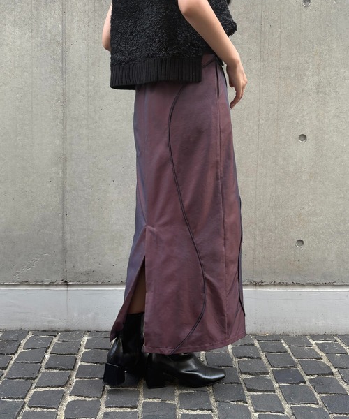 &g'aime(アンジェム)の「【&g'aime】カーブラインシャンブレースカート Curve Line Chambray Skirt(スカート・レディース・チャコールグレー/パープル・FREE)」の20枚目の写真