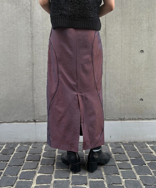 &g'aime(アンジェム)の「【&g'aime】カーブラインシャンブレースカート Curve Line Chambray Skirt(スカート・レディース・チャコールグレー/パープル・FREE)」の21枚目の写真