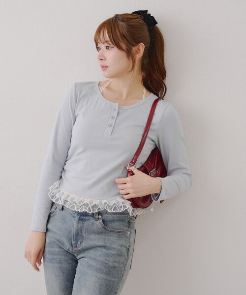 continuer de NICE CLAUP（コンティニューデナイスクラップ）の「レースホルターTOPS（Tシャツ/カットソー・レディース・ボルドー/ライトブルーグレー/ブラック/グレー・FREE）」の4枚目の写真