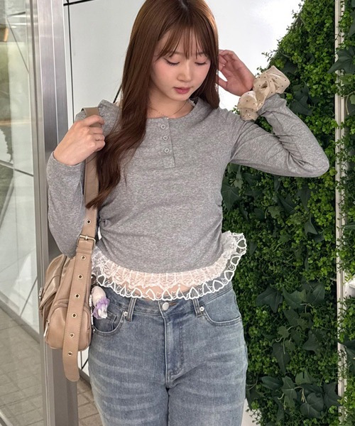 continuer de NICE CLAUP（コンティニューデナイスクラップ）の「レースホルターTOPS（Tシャツ/カットソー・レディース・ボルドー/ライトブルーグレー/ブラック/グレー・FREE）」の18枚目の写真