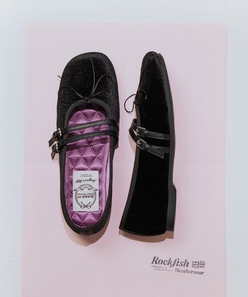 SQUARE TOE TWO STRAP MARYJANE (VELVET)（バレエシューズ）｜ROCKFISH