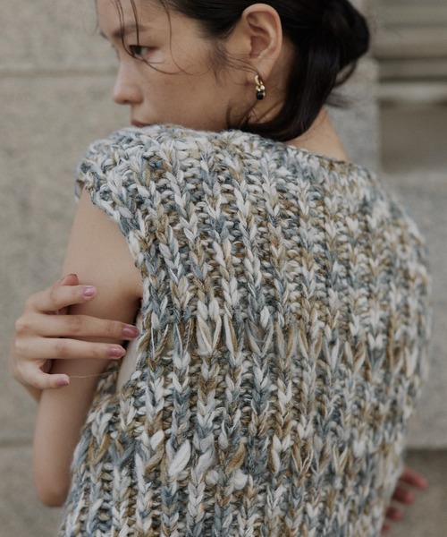 hellam（へラム）の「ミックスニットベスト（ベスト・レディース・アイボリー/ブルー・FREE）」の6枚目の写真