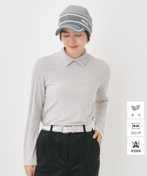 adabat(アダバット)の「【吸湿発熱/ストレッチ/エコ】サーモスムーススプリットネックプルオーバー(Tシャツ/カットソー・レディース・ブルー系その他/ピンク/ライトグレー系9/ホワイト・42/40/38/36)」の2枚目の写真