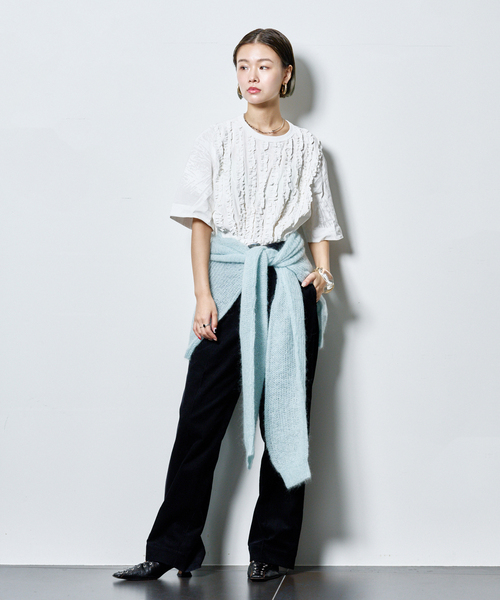TAAKK(ターク)の「TAAKK RUFFLE PRINT T-SHIRTS TA825AW-JR092:Tシャツ(Tシャツ/カットソー・レディース・ブラック/ホワイト・MEDIUM)」の6枚目の写真