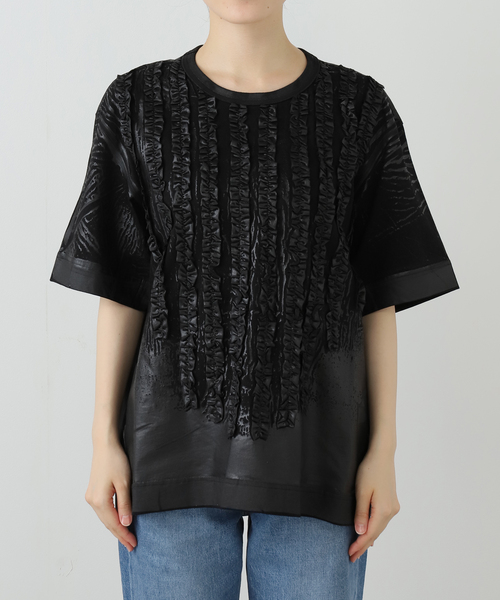 TAAKK(ターク)の「TAAKK RUFFLE PRINT T-SHIRTS TA825AW-JR092:Tシャツ(Tシャツ/カットソー・レディース・ブラック/ホワイト・MEDIUM)」の7枚目の写真