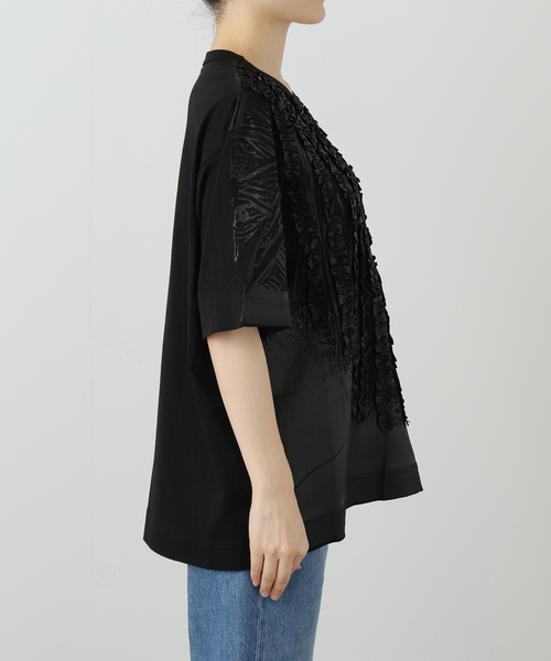 TAAKK(ターク)の「TAAKK RUFFLE PRINT T-SHIRTS TA825AW-JR092:Tシャツ(Tシャツ/カットソー・レディース・ブラック/ホワイト・MEDIUM)」の10枚目の写真