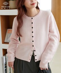 ピンク ボタン付きカーディガン EMMEL REFINES＞EM セッケツ フェザーヤーン エリツキ カーディガン