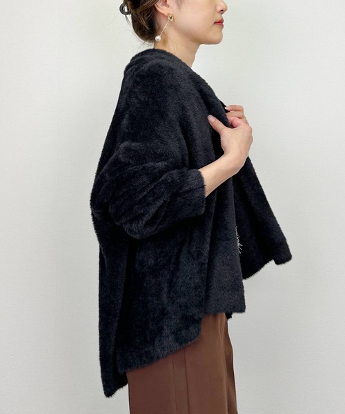 PICCIN（ピッチン）の「シャギーニットカーディガン（カーディガン/ボレロ・レディース・ブラック/ライトグレー/モカ・M）」の7枚目の写真