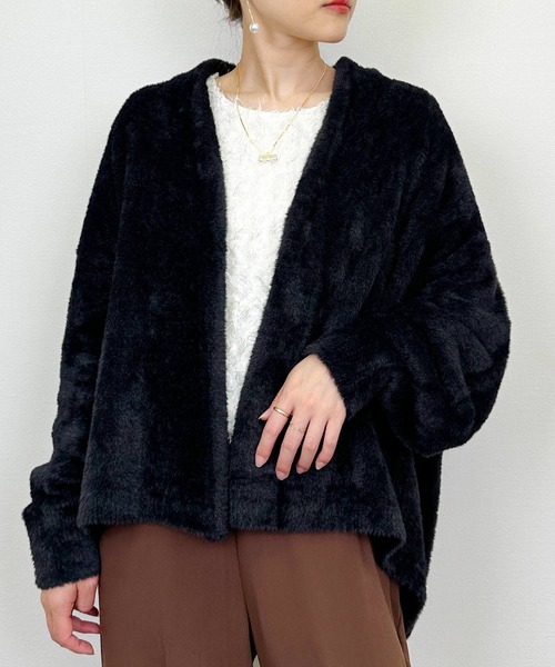 PICCIN（ピッチン）の「シャギーニットカーディガン（カーディガン/ボレロ・レディース・ブラック/ライトグレー/モカ・M）」の4枚目の写真