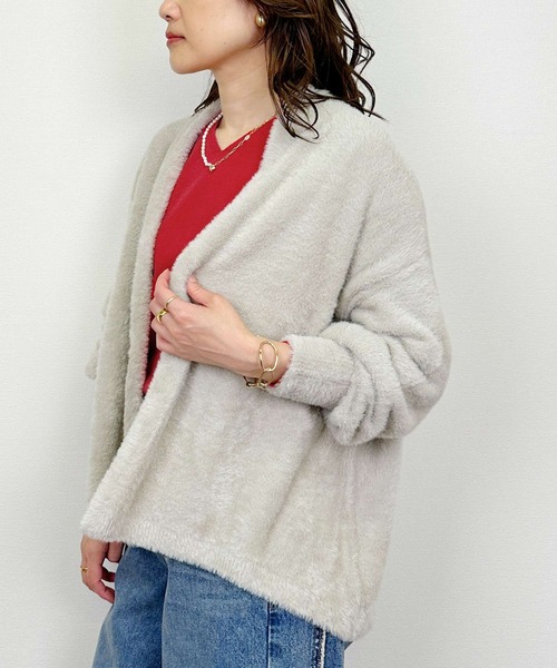 PICCIN（ピッチン）の「シャギーニットカーディガン（カーディガン/ボレロ・レディース・ブラック/ライトグレー/モカ・M）」の12枚目の写真