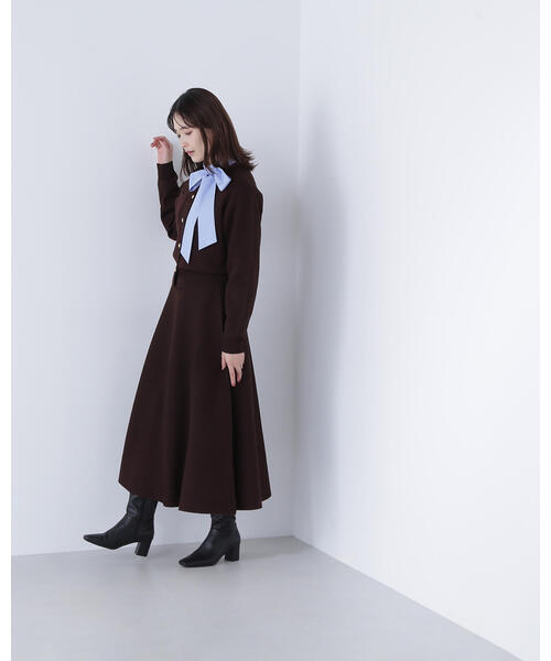 NATURAL BEAUTY BASIC（ナチュラルビューティーベーシック）の「◇【Oggi掲載】ダブルフェイスニットセットアップ（ワンピース・レディース・チャコールグレー/ダークブラウン/ライトグリーン・MEDIUM/P/S）」の4枚目の写真