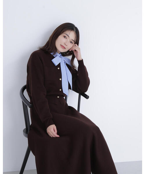 NATURAL BEAUTY BASIC（ナチュラルビューティーベーシック）の「◇【Oggi掲載】ダブルフェイスニットセットアップ（ワンピース・レディース・チャコールグレー/ダークブラウン/ライトグリーン・MEDIUM/P/S）」の5枚目の写真