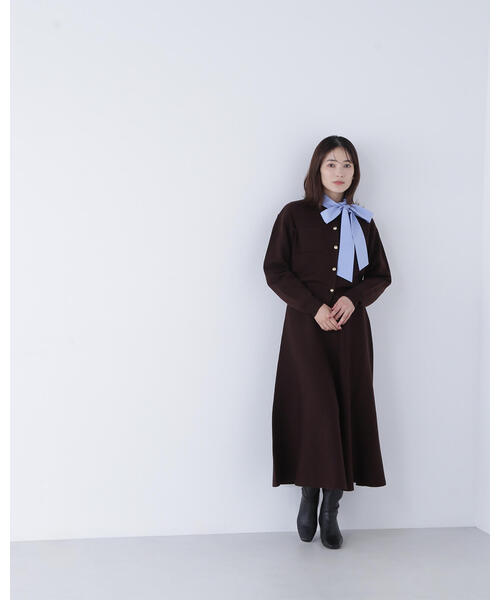 NATURAL BEAUTY BASIC（ナチュラルビューティーベーシック）の「◇【Oggi掲載】ダブルフェイスニットセットアップ（ワンピース・レディース・チャコールグレー/ダークブラウン/ライトグリーン・MEDIUM/P/S）」の7枚目の写真