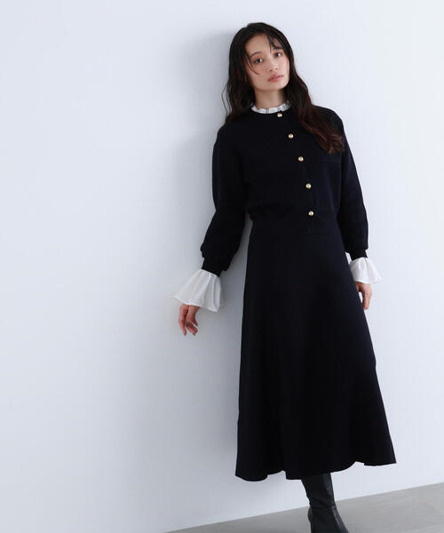 NATURAL BEAUTY BASIC（ナチュラルビューティーベーシック）の「◇【Oggi掲載】ダブルフェイスニットセットアップ（ワンピース・レディース・チャコールグレー/ダークブラウン/ライトグリーン・MEDIUM/P/S）」の9枚目の写真