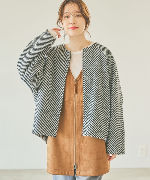 studio CLIP（スタディオクリップ）の「ノーカラーコクーンコート（ノーカラーコート・レディース・ベージュ/ブラック/グレー・FREE）」の2枚目の写真