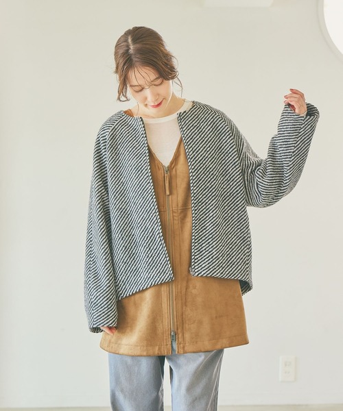 studio CLIP（スタディオクリップ）の「ノーカラーコクーンコート（ノーカラーコート・レディース・ベージュ/ブラック/グレー・FREE）」の14枚目の写真