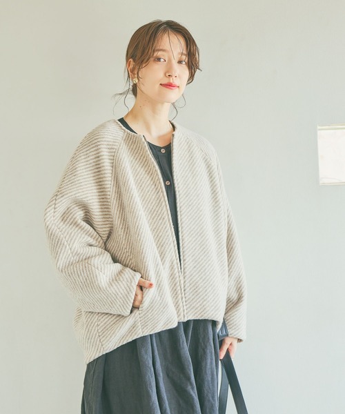 studio CLIP（スタディオクリップ）の「ノーカラーコクーンコート（ノーカラーコート・レディース・ベージュ/ブラック/グレー・FREE）」の20枚目の写真