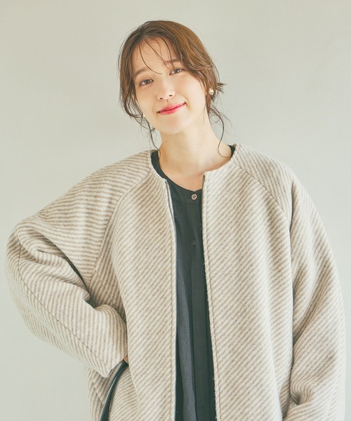 aiko　　ノーカラーコクーンコート　ベージュ　42 ノーカラーコクーンコート（ノーカラーコート）｜studio CLIP