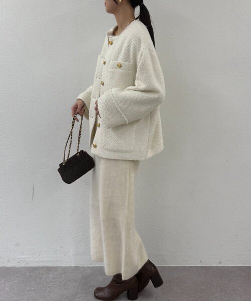 ラウンジドレス ツイードノーカラージャケット ブラック 20周年限定】ツイードジャケット（ノーカラージャケット