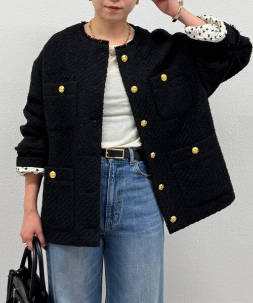 ラウンジドレス ツイードジャケット カーディガン　ブラック LOUNGEDRESS（ラウンジドレス）の「ツイードジャケット（ノー