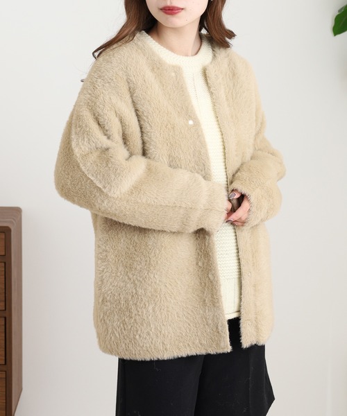 OMNES（オムネス）の「OMNES Supremo フェザーヤーンダブルフェイスニットカーディガン（カーディガン/ボレロ・レディース・グレー・FREE）」の12枚目の写真