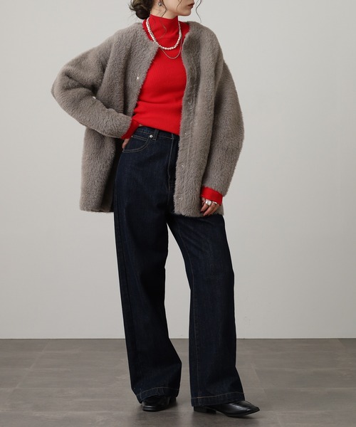 OMNES（オムネス）の「OMNES Supremo フェザーヤーンダブルフェイスニットカーディガン（カーディガン/ボレロ・レディース・グレー・FREE）」の9枚目の写真