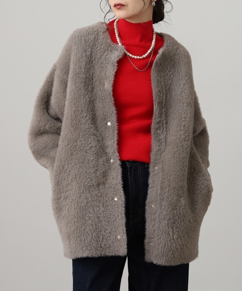 OMNES（オムネス）の「OMNES Supremo フェザーヤーンダブルフェイスニットカーディガン（カーディガン/ボレロ・レディース・グレー・FREE）」の7枚目の写真