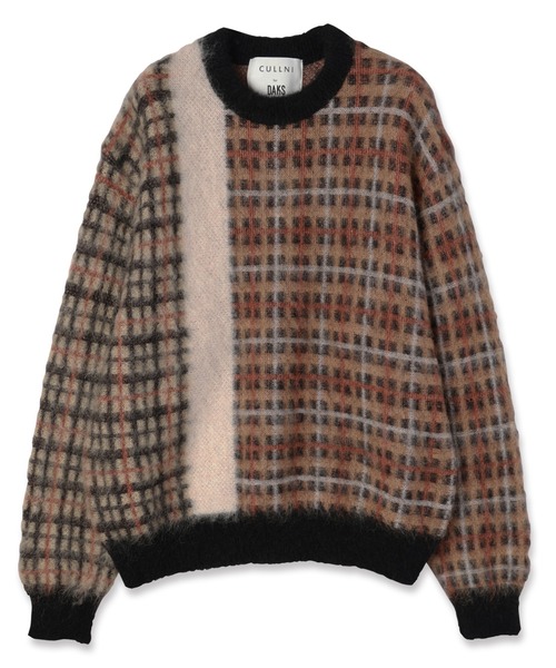 CULLNI（クルニ）の「CULLNI for DAKS LONDON Asymmetrical Mohair Shaggy Pullover Knit（ニット/セーター・メンズ・ブラック×ブラック/チャコール/チェック/ブラック×ベージュ・0/1/2）」の2枚目の写真