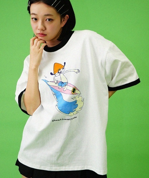 L.H.P（エルエイチピー）の「Parappa The Rapper/パラッパラッパー/プリント リンガー半袖 TEE（Tシャツ/カットソー・レディース・グレー/ブラック・M/L）」の3枚目の写真