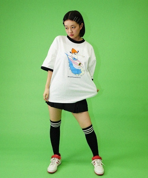 L.H.P（エルエイチピー）の「Parappa The Rapper/パラッパラッパー/プリント リンガー半袖 TEE（Tシャツ/カットソー・レディース・グレー/ブラック・M/L）」の4枚目の写真