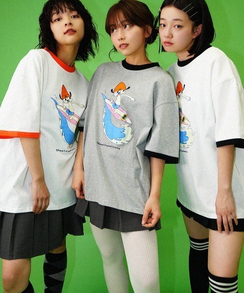 L.H.P（エルエイチピー）の「Parappa The Rapper/パラッパラッパー/プリント リンガー半袖 TEE（Tシャツ/カットソー・レディース・グレー/ブラック・M/L）」の9枚目の写真
