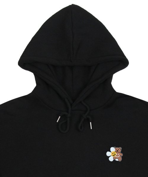 GRAVER（グレーバー）の「[UNISEX]フラワーベア刺繍スマイルフードティー_ブラック（パーカー・レディース・ブラック・SMALL/MEDIUM/LARGE）」の4枚目の写真